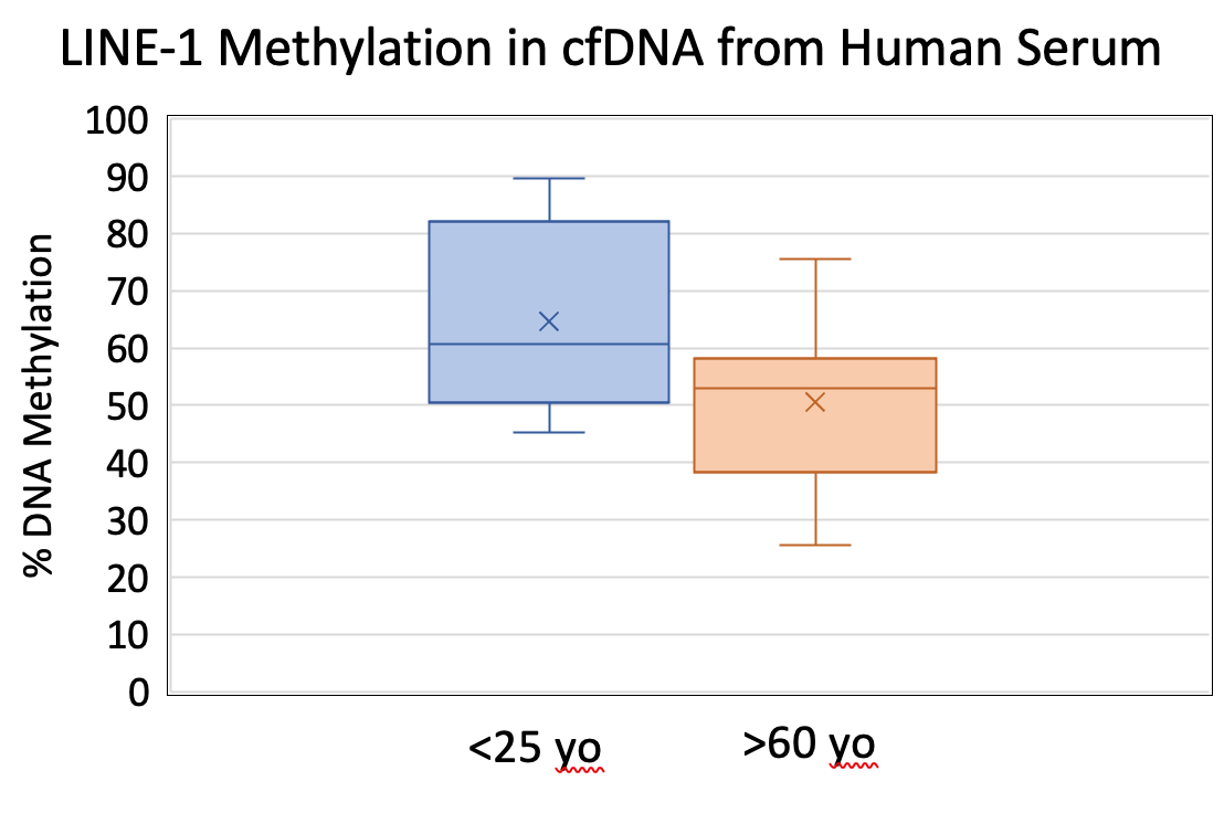 Global DNA Methylation – LINE-1 Assay 5-mC levels in cfDNA with age
