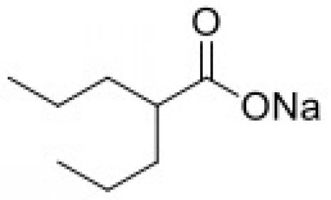 丙戊酸，钠盐的化学结构。